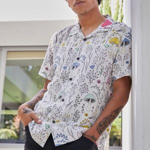 Mens RSQ Tilly’s Mushroom Floral Button Up Vintage Shirt Retro 70s Medium